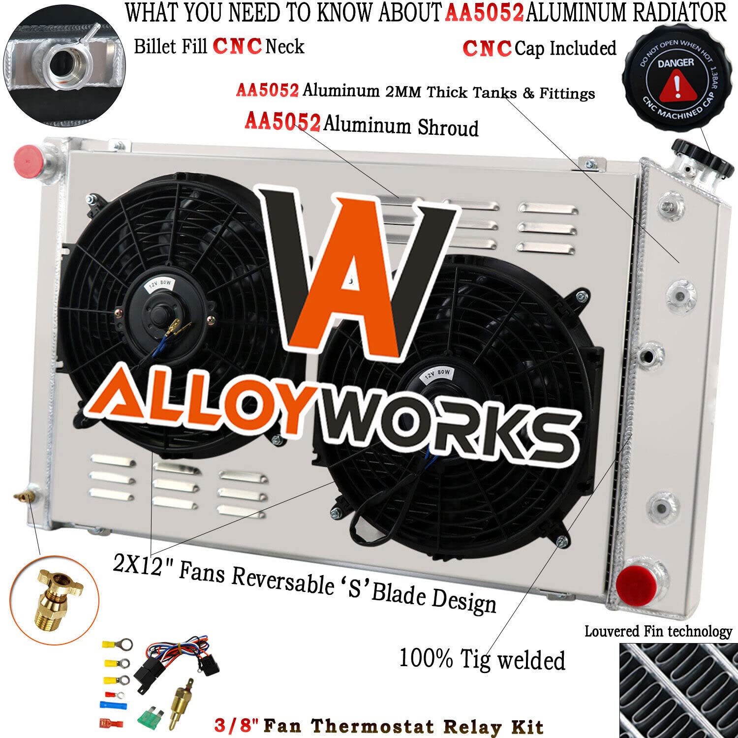 Amazon.com: ALLOYWORKS CC162 3 Row Aluminum Radiator + 2 x 12